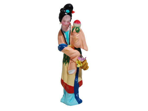 Hand Painted Clay Figurine. Maiden presenting peach