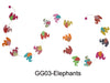 A sprightly paper garland of colorful elephants