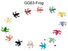 A bright paper garland of vivid frogs