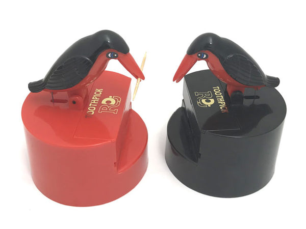 birdy toothpick picker case. Left case is red, right case is black