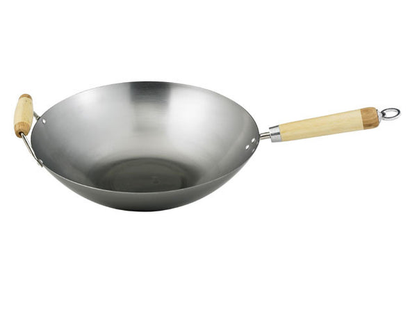 Side handle Carbon steel flat bottom wok