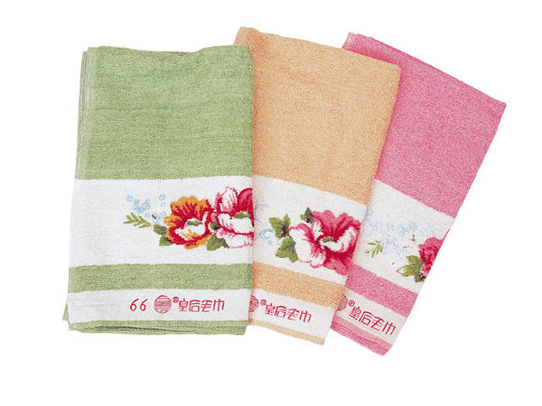 Flower Towel in green, peach, and pink