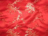 Red short-sleeved knee length mandarin brocade dress with red blossom design