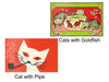 Greeting Card "Cats with Goldfish" and "Cat with Pipe"