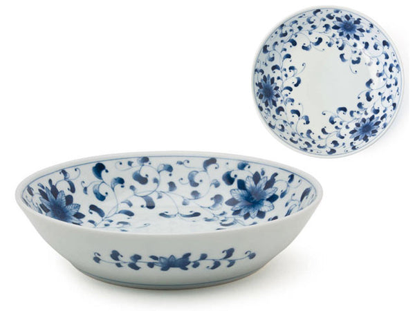 8.25"x2" ceramic bowl. In a blue on white kiku karakusa  design