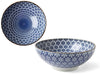 Top and side view of a cute blue bowl lined with white snowflakes