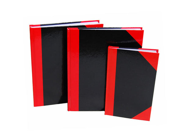 black with red corner hard cover notebook