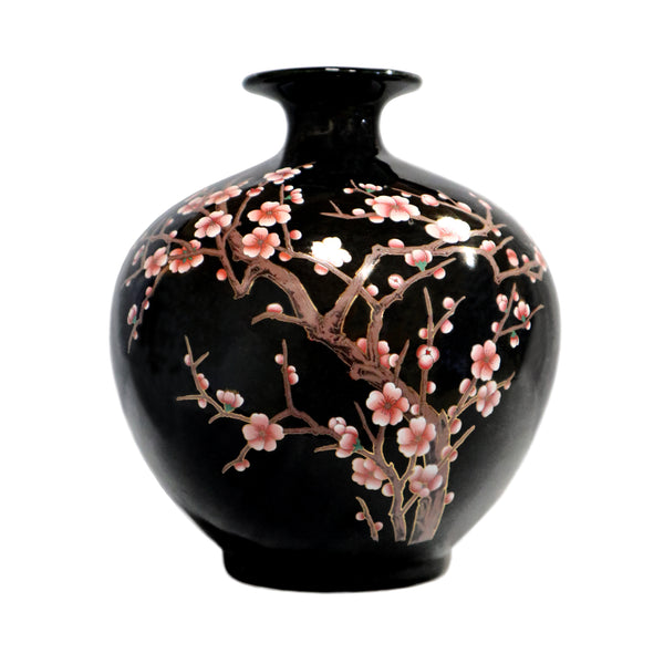 Pomegranate-Shaped Black Cherry Blossom Motif Vase