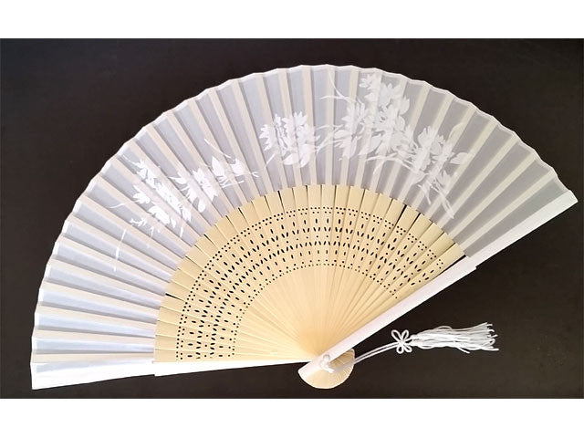 Bamboo Framed Silky Fan - White
