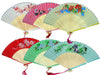 Six silky fans in a variety of colors and floral designs