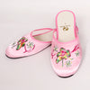 Satin slipper with embroidered orchid print on pink