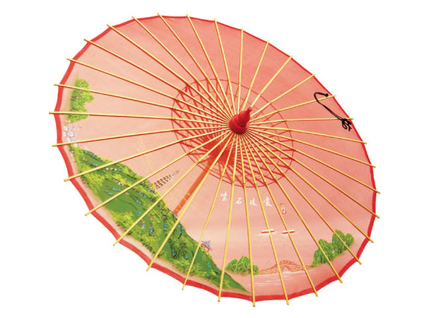 Hand Painted Silk Organza Parasol - Red