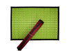 Green place mat with red place mat rolled up