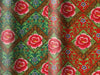 Diamond Pattern Peony Print Cotton Fabric. Green (to the left) and Red (to the right)