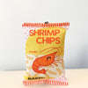 Shrimp Chips Dog Toy: classic shrimp chip bag with a prawn on the front, pink polka dots, and the chips on the bag design