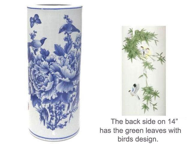 Birds & Butterfly Floral Cylinder Vase / Umbrella Holder