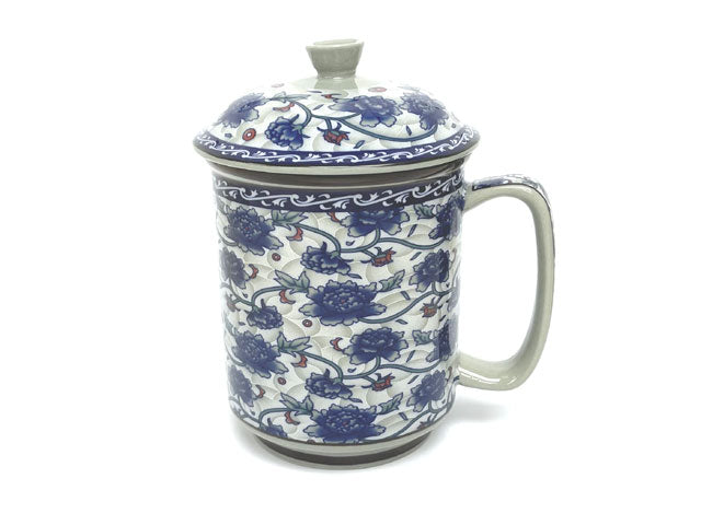Blue on White Mug with Lid – Pearl River Mart