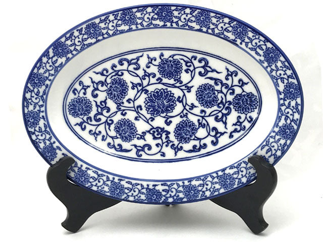 Blue Lotus & Vine Pattern - Oval Plate (**)