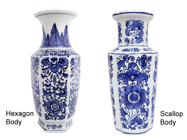 Peony Design Blue on White Ceramic Vase