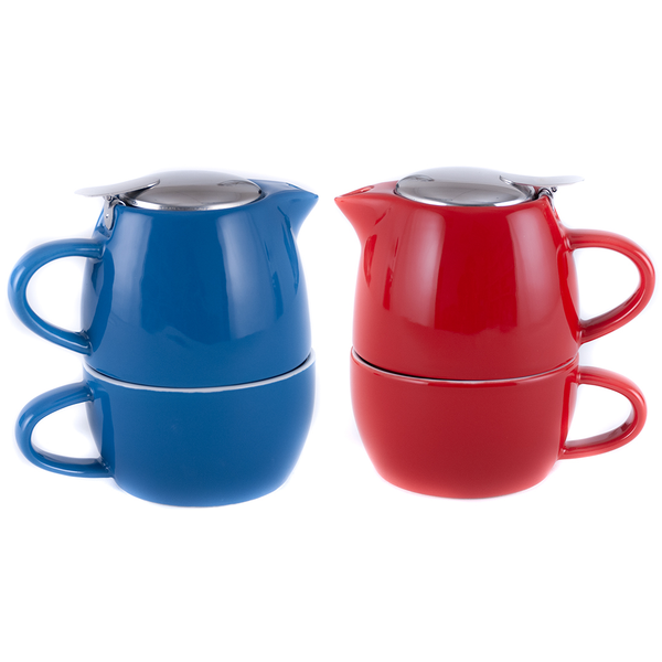 Tea For One Set in Blue and Red