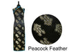 Silk Rayon Brocade Mandarin Dress Ankle Length - Black dress with peacock feather pattern