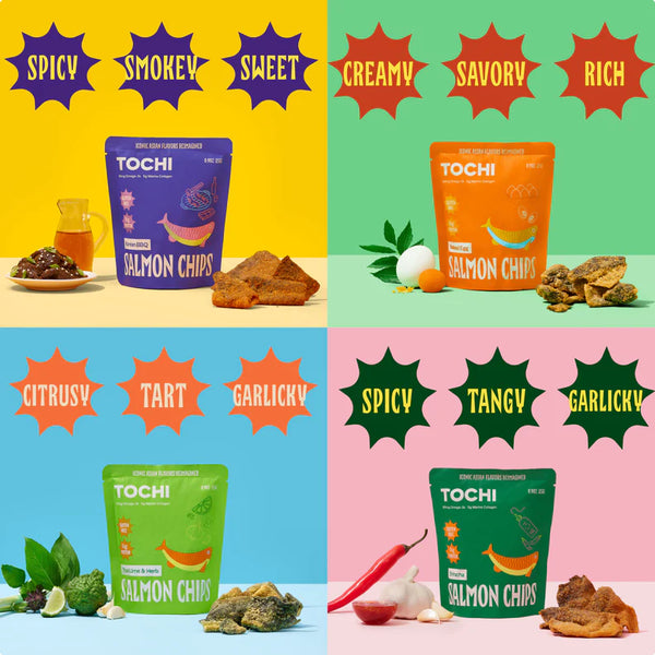 Tochi salmon chips in four flavors