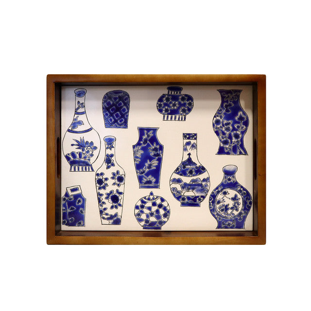 Wood and Ceramic Serving Tray