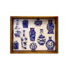 Wood and Ceramic Serving Tray - Blue and White Ceramic Motif