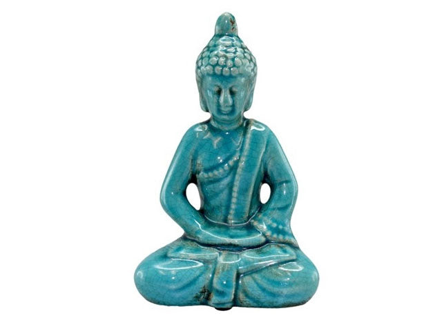 Ceramic Meditating Buddha - Teal Blue