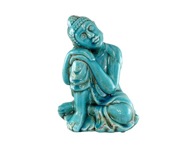 Ceramic Resting Buddha - Teal Blue