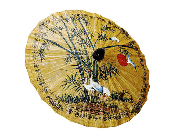 Hand Painted Bamboo & Crane Design Paper Parasol