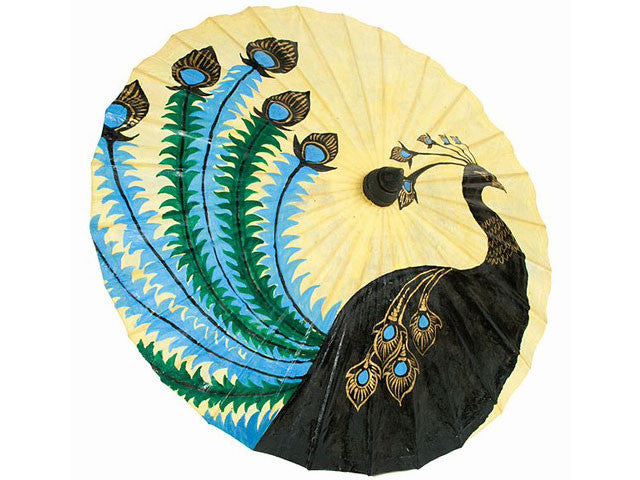 Hand Painted Peacock Design Natural Paper Parasol