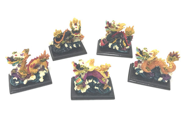 Five colorful dragon statues