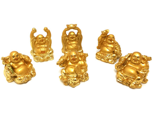 Laughing Buddha Set of 6 - Sitting Post 2.25 / 2.5"H