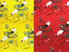 Cranes in Garden Field Design Brocade Fabric. Yellow and Red color designs are side by side.