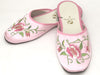 Pink Satin slipper with embroidered butterfly with peony print