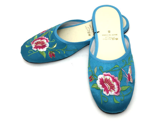Butterfly Peony Embroidery Satin Slippers (Various Colors)