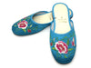 Turquoise  Satin slipper with embroidered butterfly with peony print